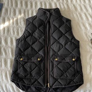 J. Crew Black Quilted Vest with Gold Details
